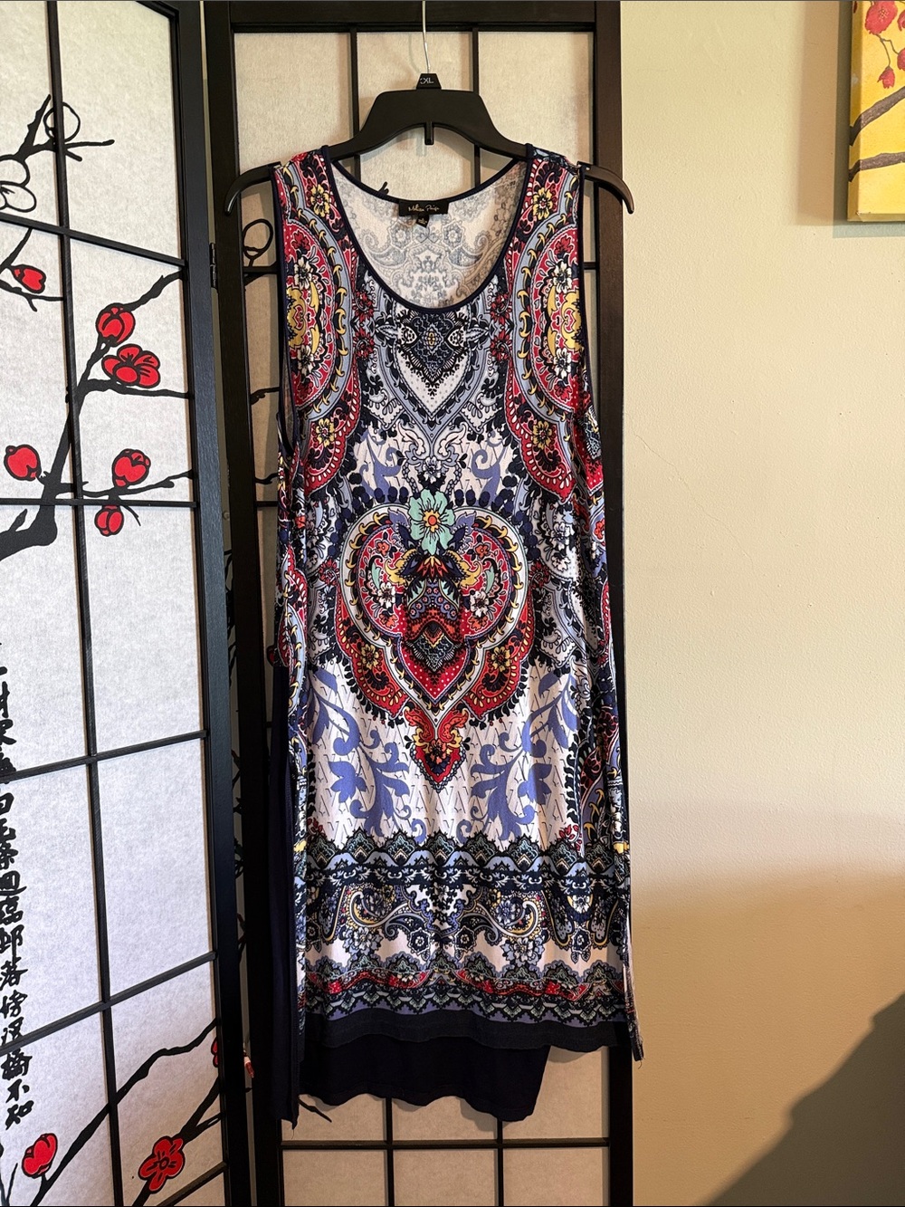 Melissa Paige Sleeveless Paisley Print Shift Dress - Navy, Red & White